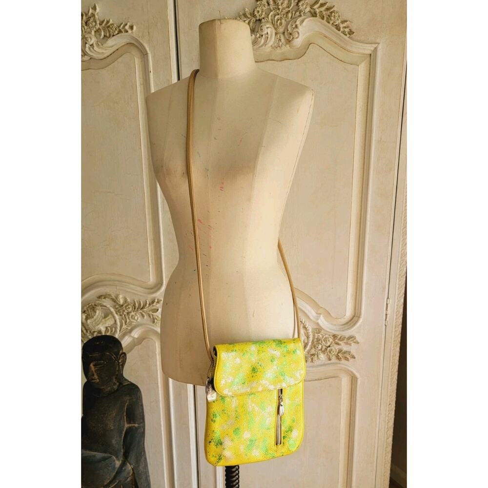 TIGNANELLO Metallic Yellow Leather Crossbody Shoulder Handbag Gold